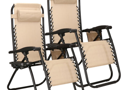 Tuinstoelen | Ligstoel | Opvouwbaar | Verstelbaar | Ergonomische Hoofdsteun | 2 Stuks | Licht Beige/Zwart