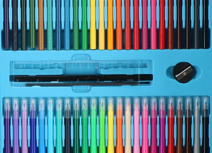 Tekendoos | Tekenkoffer Kinderen | 208 Delig | 40 x 35.5 x 5 cm | Blauw