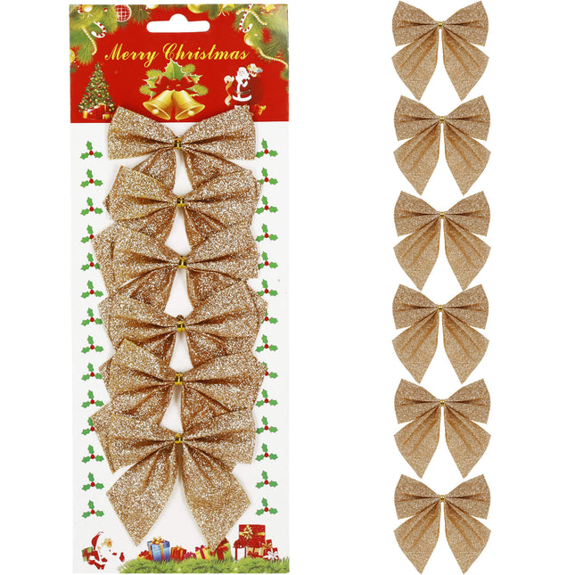 Kerstversiering | Kerstdecoratie Voor Binnen | Kersthanger | Kerststrik | Goud | 6 Stuks