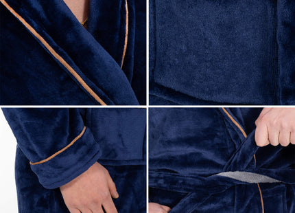 Badjas - Fleece - Marineblauw - Riem - Maat XXL