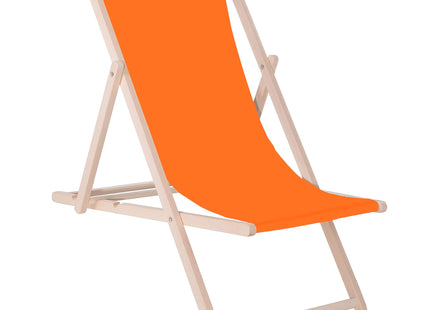 Ligbed | Strandstoel | Ligstoel | Verstelbaar | Beukenhout | Handgemaakt | Oranje