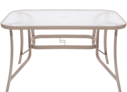 Tuintafel | 120 x 70 x 70 cm | Buitentafel | Eettafel Buiten | Metaal | Gehard Glas | 100 KG | Grijs