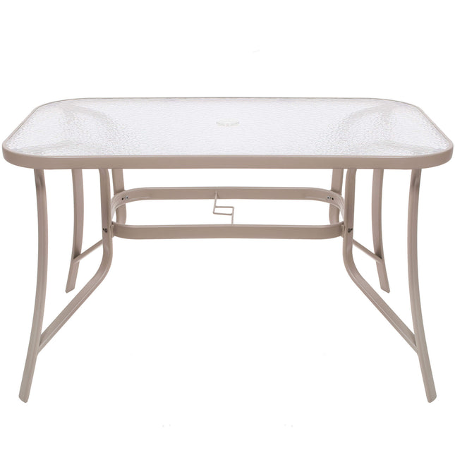 Tuintafel | 120 x 70 x 70 cm | Buitentafel | Eettafel Buiten | Metaal | Gehard Glas | 100 KG | Grijs