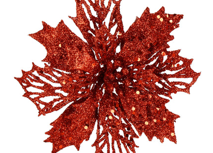 Kunstbloem - Ster van Bethlehem - Rood - Glitters