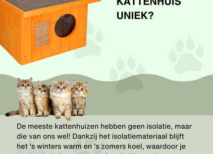 Kattenhuis - Geïsoleerd - Voor Buiten - Weersbestendig - 58 X 49,5 X 36 CM - Naturel