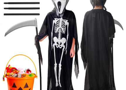 Halloweenkostuum voor kinderen - Doodskostuum met masker - Cape -  Zeis - Grim Reaper
