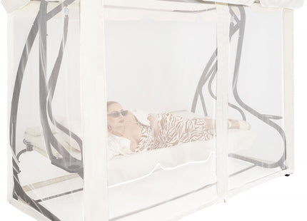 Schommelbank | 3-zits | Waterafstotend | Inclusief 2 Kussens | Verstelbare Luifel | Met klamboe | 243 x 120 x 160 cm | Crème