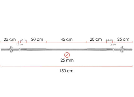 Halterstang | Barbell | Chroomstaal | 150 cm | 25 mm