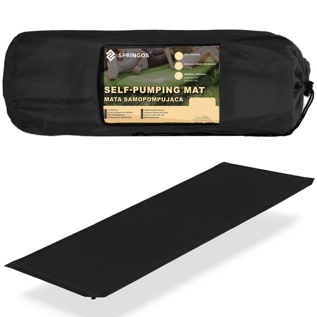 Slaapmat - Zelfopblazend - 180 cm - Inclusief Hoes - Zwart