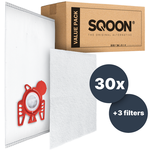 SQOON® Stofzuigerzakken Geschikt voor Miele Compact C2 / Compact C1 / Complete C1 Series - F / J / M 3-D - Vervangt 9917710 - 30 Stuks