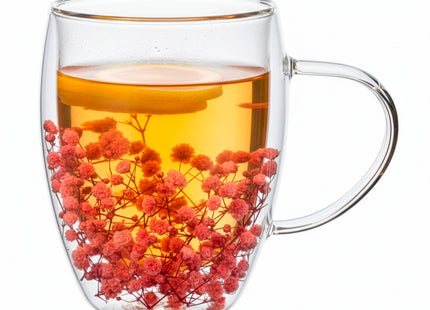 Dubbelwandig glas - Thermisch glas - Koffieglas - Thee glas - Warme en Koude dranken - Kunstbloemen - 300 ML