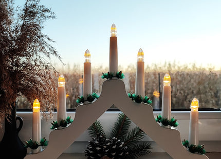 LED Kaarsenbrug | Batterijen | Hout/Wit | Warm Wit