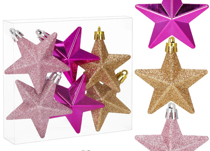 Kerstballen | Sterren | 6 Stuks | Goud/Roze