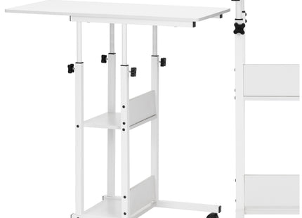 Bureau – Werkbureau – Computer Bureau – Bureautafel – Op Wielen – Verstelbaar - 73-85 X 40 X 80 CM – 20 Kg - Wit - Metaal - Hout
