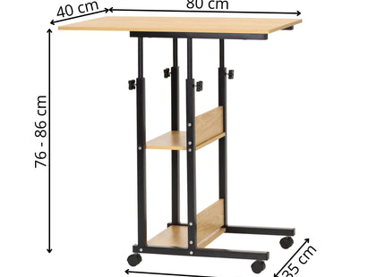 Bureau – Werkbureau – Computer Bureau – Bureautafel – Op Wielen – Verstelbaar - 73-85 X 40 X 80 CM – 20 Kg - Bruin - Metaal - Hout