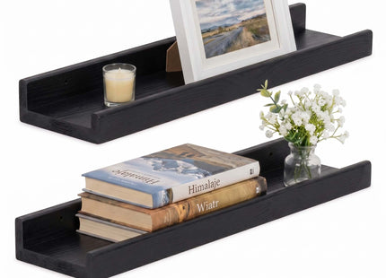 Wandplank - Boekenplank - Ophangbaar - Kruidenplank- Zwart - Grenenhout - 10 Kg - 50 cm - 2 Stuks