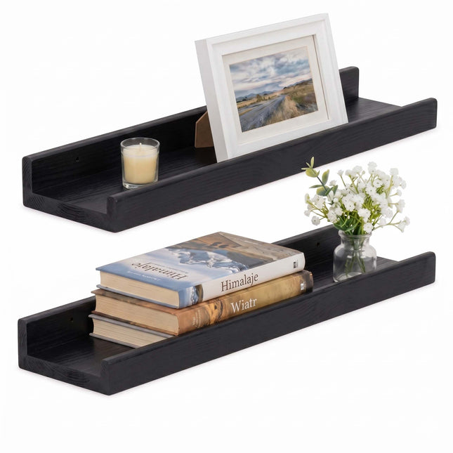 Wandplank - Boekenplank - Ophangbaar - Kruidenplank- Zwart - Grenenhout - 10 Kg - 50 cm - 2 Stuks