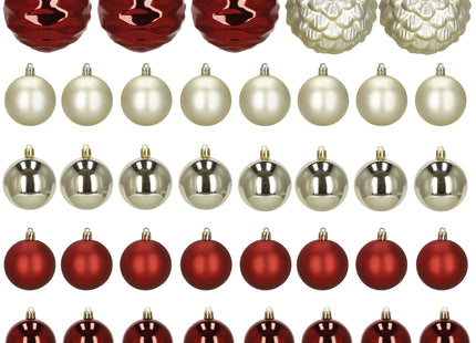 Kerstballen | 37 Stuks | 7/13 cm | Rood | Goud | Parelmoer