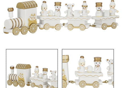 Kerstdecoratie - Trein - Hout - Wit - Goud
