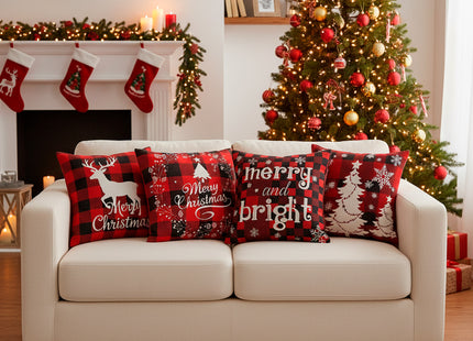 Sierkussenhoes | Kussenhoes | Kussensloop | Woonaccessoires | 40 x 40 cm | 4 Stuks | Kerstpatronen