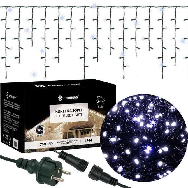 IJspegel Verlichting | Kerstverlichting Buiten | 30 m + 2.5 m Snoer | 750 LED | Flash | Koppelbaar | Koel Wit