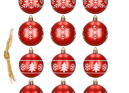 Kerstballen | 12 Stuks | 6 cm | Rood | Figuren