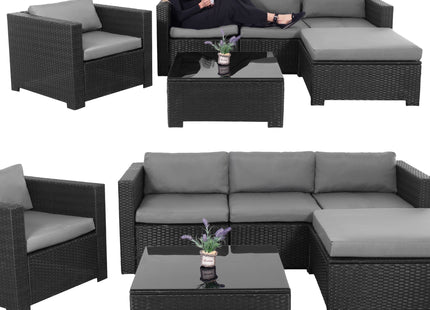 Tuinset - 4 Delig - Stoelen - Bank - Tafel - Rotan - Hoekbank - Zwart/Grijs