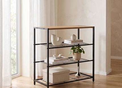 Schoenenrek | 4 Laags | Zwart | Naturel | 61,5 x 63 x 30 cm