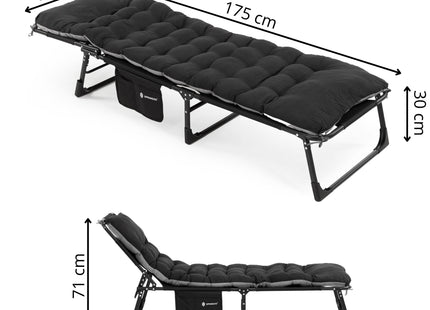 Campingbed | Campingstoel | Kampeerstoel | Verstelbaar | Vouwstoel | Visstoel | Inklapbaar | Zwart/Grijs | 120 Kg | 175 x 57 x 70 Cm