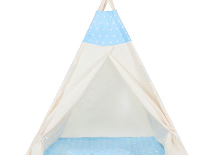 Tipi Tent | Wigwam Speeltent | 120x100x180 cm | Met Mat en Kussens | Naturel Blauw | Sterren