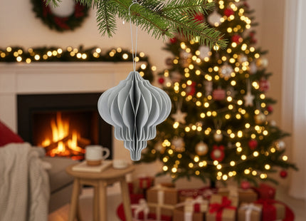 Kerstbal | Papier | 12,5 Cm | 3D | Grijs | 6 Stuks
