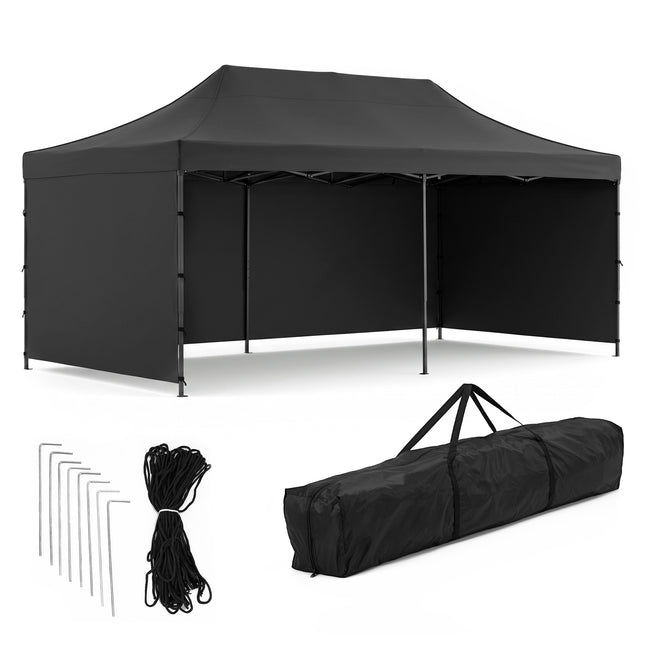 Partytent - 600x300x310xcm - Hoogte Verstelbaar - PVC - Polyester - Harmonica- Frame - Zwart