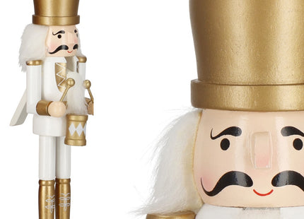 Notenkraker Kerst | Houten Soldaat | Kerstversiering | Goud/Wit | 30,5 cm