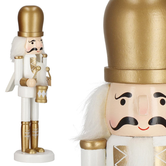 Notenkraker Kerst | Houten Soldaat | Kerstversiering | Goud/Wit | 30,5 cm