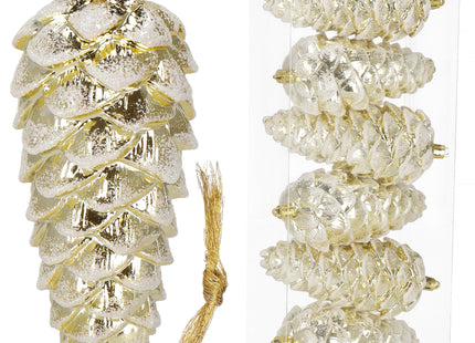 Kerstboomhanger Dennenappels | 6 Stuks | 14 cm | Witte Glitters
