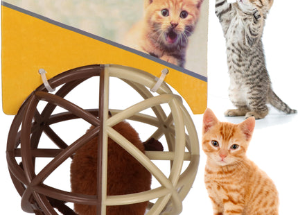 Kattenspeeltjes | Kattenspeelgoed | Bal met Muis | Bruin/Beige | 11 cm