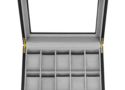 Horlogedoos - Horlogebox - Horlogeopberger - Klikgesp - Zwart - Grijs - 10 Horloges - 26,5 x 20 x 8 cm