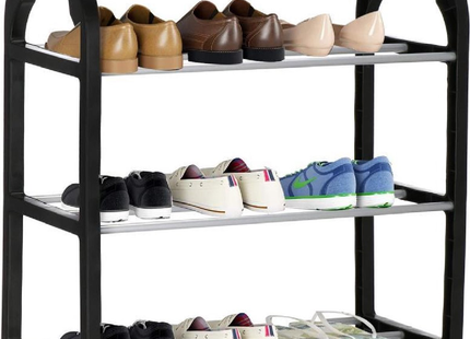 Springos Schoenenrek | 12 - 16 Paar Schoenen | 3 Laags | Kunststof/Metaal | Zwart