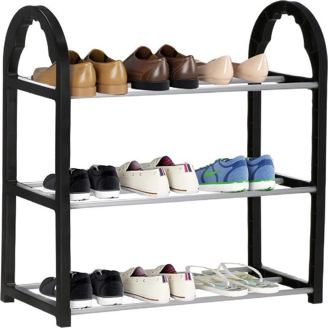 Springos Schoenenrek | 12 - 16 Paar Schoenen | 3 Laags | Kunststof/Metaal | Zwart
