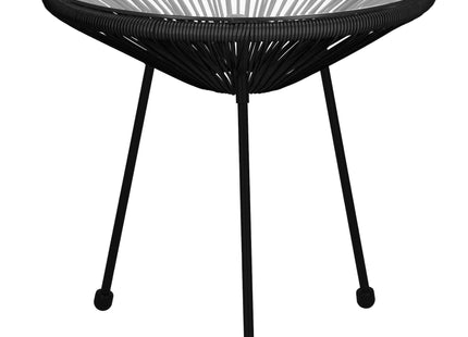 Tuintafel - Draad - Rotan - Zwart - Rond - Glas - 50 Cm