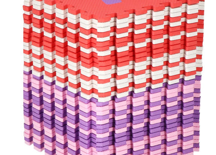 Speelmat | Speelmat Foam | Puzzelmat | 36 Stukken | Letters & Cijfers | 175 x 175 cm | Roze/Rood/Paars/Wit