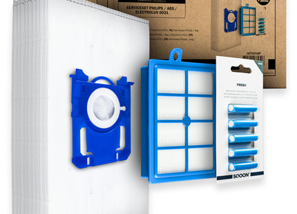 SQOON® Serviceset geschikt voor Philips, AEG, Electrolux stofzuigers - Gelijk aan model: FC8031 - Met HEPA-filter en geurstaafjes voor schone en frisse lucht tijdens het stofzuigen