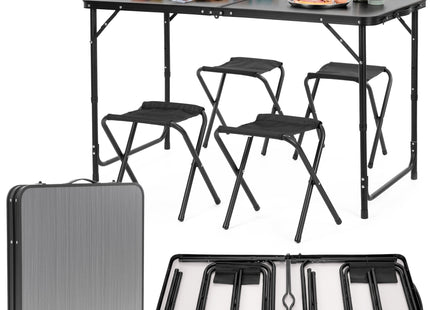 Picknick Tafel Met Stoelen- Campingtafel - Campingset - Biertafel - Horeca -Tafel - Stoelen - Opvouwbaar - Zwart - 120 x 60 x 55 cm