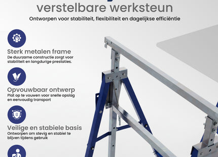 Muntel Opklapbare Schragen - Heavy-Duty - Tot 200 kg Draagvermogen - Verstelbaar - Opvouwbaar - Zwart/Blauw - Set Van 2 - 68 x 58 x 80–130 cm