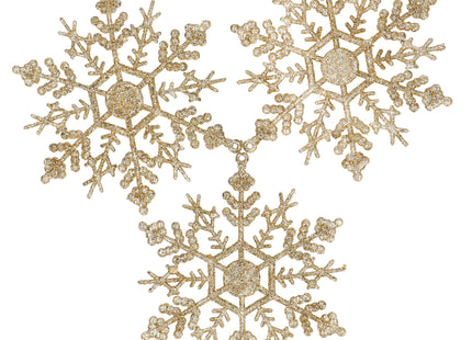 Kerstboomhanger -Sneeuwvlokken -Kerstversiering - Goud Glitters - 3 Stuks - 12 Cm