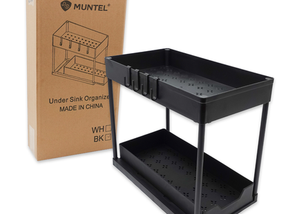 Gootsteen Organizer - Keukenkast Organizer - Inclusief Schuiflade en Haken - Zwart - 39,5 x 22 x 33,5 cm