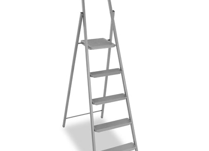Huishoudtrap - Ladder - Keukentrapje - 5 - Etages - Antislip - Opvouwbaar - Grijs - 150 KG - Grijs