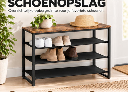 Muntel® Schoenenrek - 3 Planken - Metalen Frame - MDF Bovenblad - 77 x 31 x 65 cm