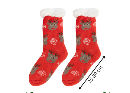 Kerstsokken  – Rood – Maat 40-44 – Warme Gevoerde Sokken met Antislip – Rendieren en Sneeuwvlokken – Zachte Wintersokken