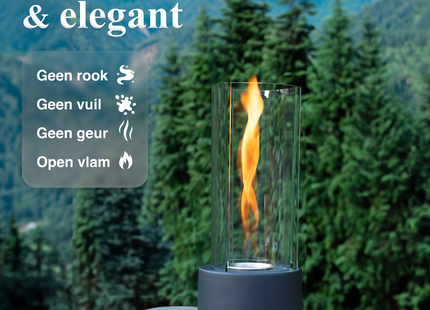 Muntel® Bio Ethanol Sfeerhaard – Tafelhaard - 3 - Delig - Binnen & Buiten - Rond - Zwart - 39.5 x 16 cm